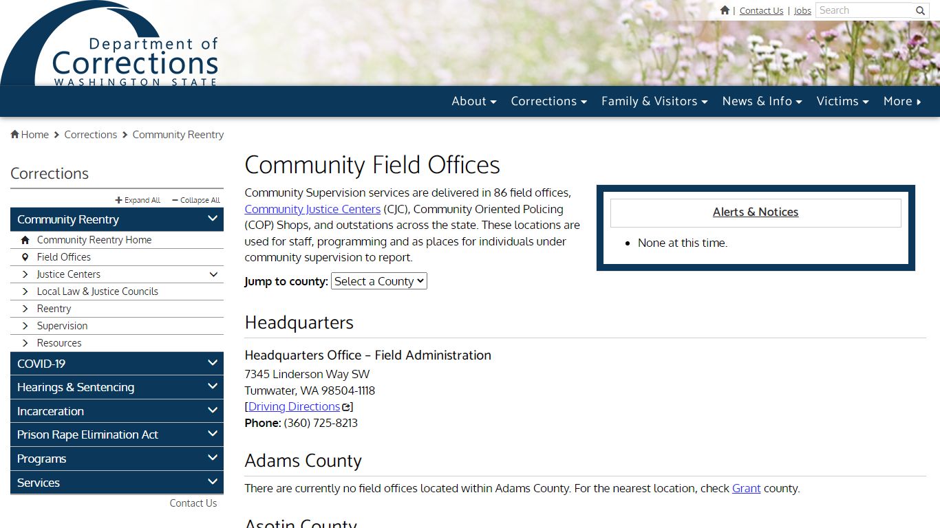 Community Field Offices | Washington State Department of Corrections