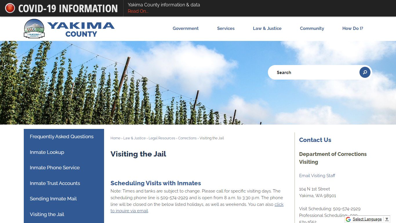 Visiting the Jail | Yakima County, WA